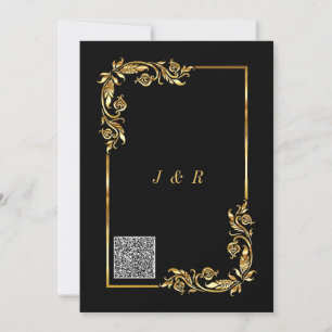QR Code Zwart Gouden Trouw Uitnodiging Template