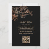 QR-code | Zwart Koper Bloemmotief | Goth Huwelijk Kaart (Achterkant)