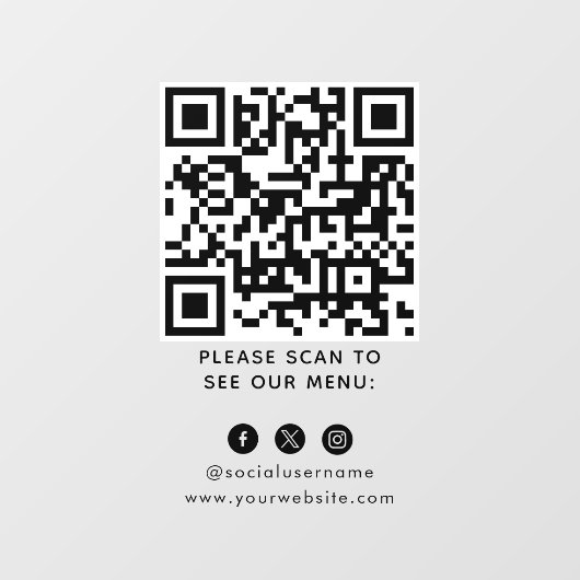 QR-code Zwart Menu Logo Contactloos Modern Cafe Raamsticker (Vel)