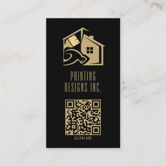 QR Code Zwart Modern Schilderij Visitekaartje (Voorkant)