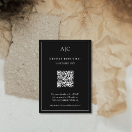 QR Code Zwart Monogram Huwelijk RSVP Informatiekaartje