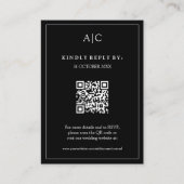QR Code Zwart Monogram Huwelijk RSVP Informatiekaartje (Voorkant)