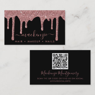 QR-code zwart Roos goudsparkle Glitter-schijven Visitekaartje