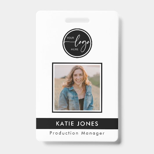 QR-code Zwart Wit Aangepaste Logo-medewerker Foto- Badge (Voorkant)