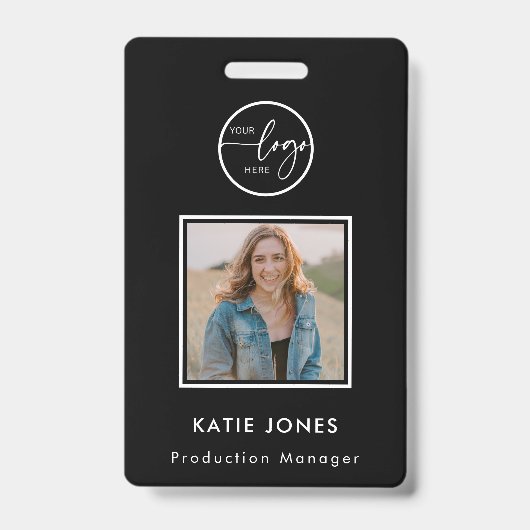 QR-code Zwart Wit Aangepaste Logo Medewerker Foto Badge (Voorzijde)