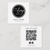 QR-code Zwart Wit Aangepaste Logo Scan de Code Vierkante Visitekaartje (Voorkant / Achterkant)