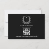 QR Code Zwart Wit Crest Monogram Huwelijk RSVP Kaartje (Achterkant)