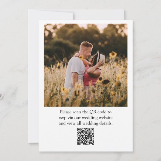 QR Code Zwart & Wit Foto Boho Moderne bruiloft Kaart (Achterkant)