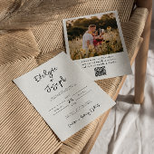 QR Code Zwart & Wit Foto Boho Moderne bruiloft Kaart