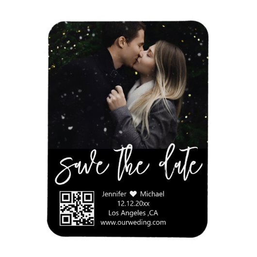 qr code zwart & wit foto save the date magneet (Verticaal)