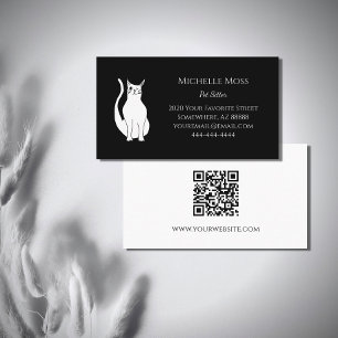 QR-code Zwart Wit Kat Pet Sitter Scannable Visitekaartje