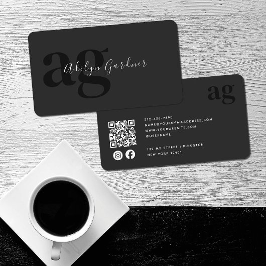 QR Code Zwart Wit Monogram Script Sociale Media Visitekaartje