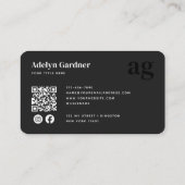 QR Code Zwart Wit Monogram Script Sociale Media Visitekaartje (Achterkant)