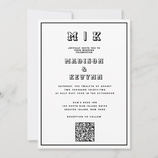 QR Code  Zwart & Wit Trouwen Kaart (Voorkant)