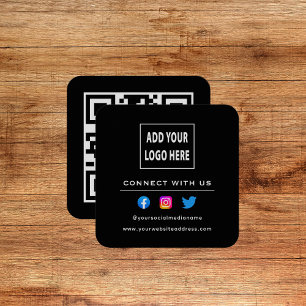 QR-code Zwart Wit Volg Scan om met ons in contact Vierkante Visitekaartje