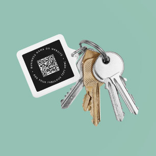 QR-code Zwart Zakelijk Modern Betaalbaar Vierkan Sleutelhanger
