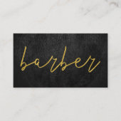QR CODE zwarte lederen barber goudtypografie Visitekaartje (Voorkant)