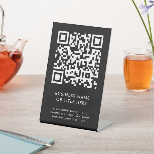 QR-code | Zwarte Moderne, eenvoudige zakendoen Reclamebord Met Voetstuk (Insitu)