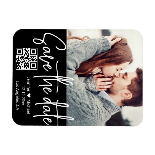 qr code zwarte witte trouwfoto behalve datum magneet (Horizontaal)