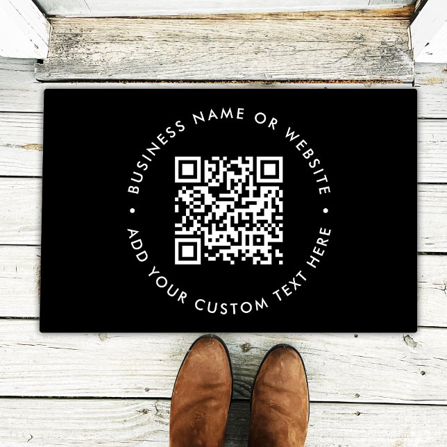 QR-code | Zwarte Zaken Modern Minimale Welkom Deurmat (Interactive editable QR code entrance doormats to promote your business, products or services.)
