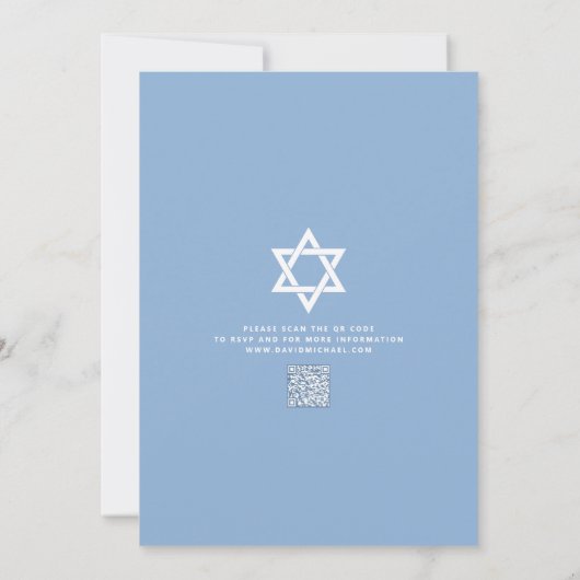 QR-codebalk Mitswa Blue Silver Tallit Bold Script Kaart (Achterkant)