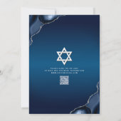 QR-codebalk Mitswa Navy Blue Ombre Agate Script Kaart (Achterkant)