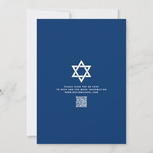 QR-codebalk Mitswa Navy Blue Silver Tallit Script Kaart (Achterkant)