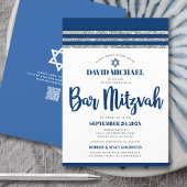 QR-codebalk Mitswa Navy Silver Tallit Bold Script Kaart