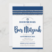 QR-codebalk Mitswa Navy Silver Tallit Bold Script Kaart (Voorkant)