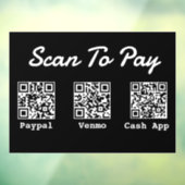 QR-codebetaling | Venmo Paypal Scan om te betalen Raamsticker (Vel 3)
