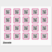 QR-codebus. Naam Website Promo, Roze Vierkante Sticker (Vel)