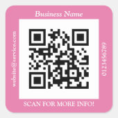 QR-codebus. Naam Website Promo, Roze Vierkante Sticker (Voorkant)