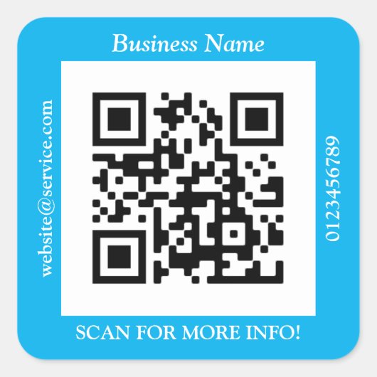 QR-codebus. Naam Website Promo, Sky Blue Vierkante Sticker (Voorkant)
