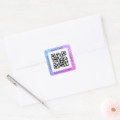 QR-codebus. Naam Website Promo, Waterdruppels Vierkante Sticker (Envelop)