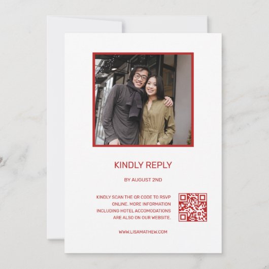 QR-codefoto | Witte rode Chinese bruiloft Kaart (Achterkant)