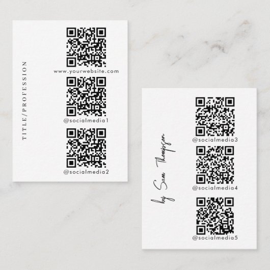 QR-codes 6 scanbare website en links naar sociale Contactkaartje (Voorkant / Achterkant)