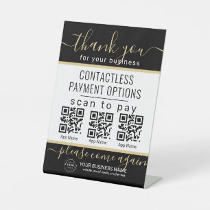 QR-codes uploaden & logo 3 betaalapps goud & zwart Reclamebord Met Voetstuk