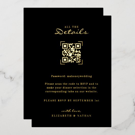 QR-codescan | Weddenschap met details Folie Uitnodiging (Voorkant / Achterkant)