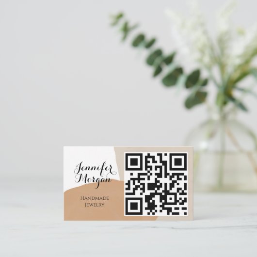 QR-codescript Pampas Sand Boho Handmade Jewelry Visitekaartje (Staand voorkant)