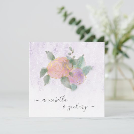 *~* QR Damask ROOS RSVP Glitter - AR12 bruiloft Kaart (Staand voorkant)