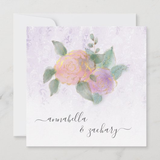 *~* QR Damask ROOS RSVP Glitter - AR12 bruiloft Kaart (Voorkant)