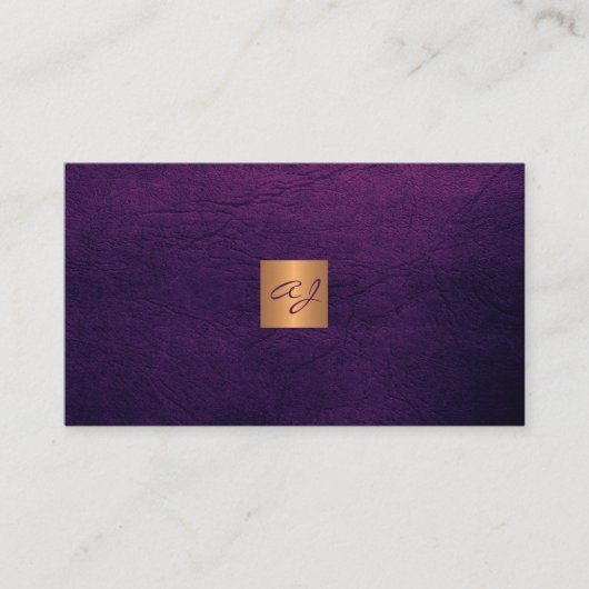 QR elegant luxe paarse lederen gouden monogram Visitekaartje (Voorkant)