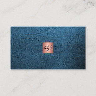 QR elegante luxe blauwe lederen roos gouden monogr Visitekaartje