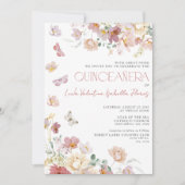 QR Elegante Roze Roze Bloem Butterfly Quinceañera Kaart (Voorkant)