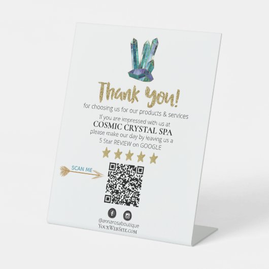 *~* QR EMERALD CRYSTALS Review Logo DANK U AP8 Reclamebord Met Voetstuk (Voorkant)