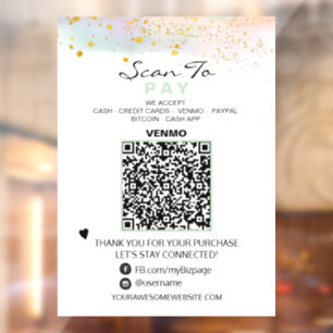 *~* QR Glitter PASTEL Scan om te betalen Betaling Raamsticker