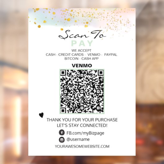 *~* QR Glitter PASTEL  Scan om te betalen betaling Raamsticker (Vel 2)