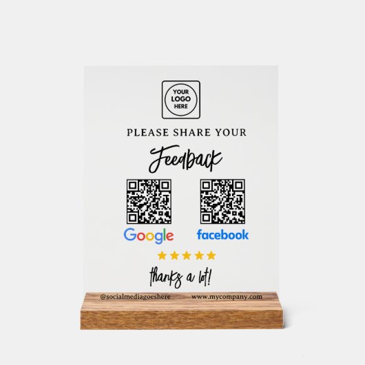 QR Google Facebook Review Acrylic Sign (Recto)