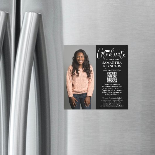 QR Graduation Black Magnetic Photo Faire-part