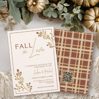 QR Herfst In Love Herfst Foliage Plaid Trouwdouche Kaart
